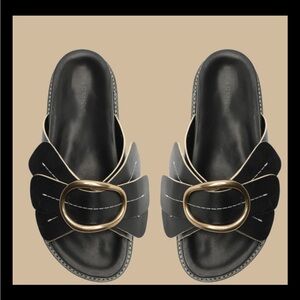 Farm Rio Daisy Slide Sandals black leather NIB women’s Size 8.5